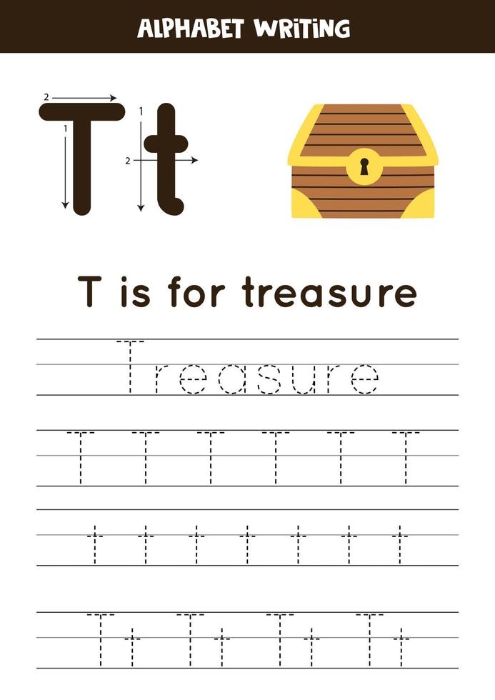 Learning English alphabet for kids. Pirate theme. Letter T. Hand drawn pirate. vector