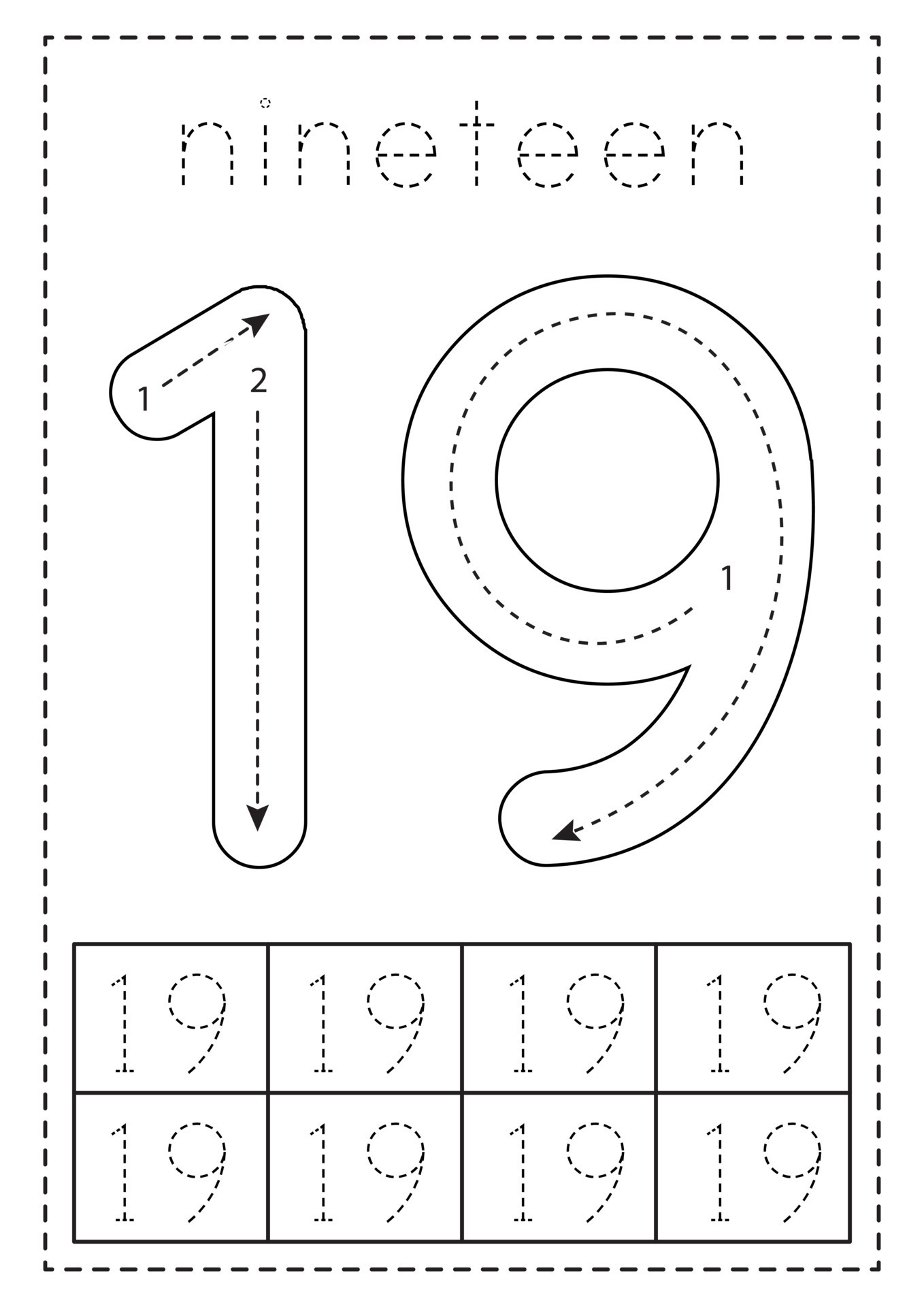 Tracing number nineteen. Preschool worksheet. Black and white. 8813603 Vector Art at Vecteezy Tracing number nineteen. Preschool worksheet. Black and white. 8813603 Vector Art at Vecteezy