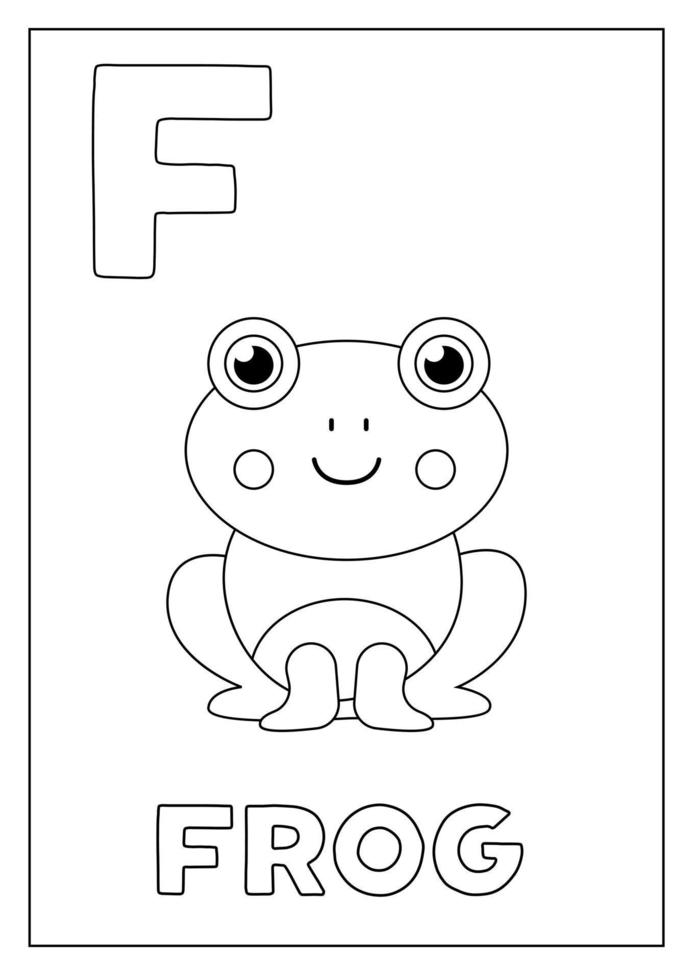 Learning English alphabet for kids. Letter F. Cute cartoon frog. vector