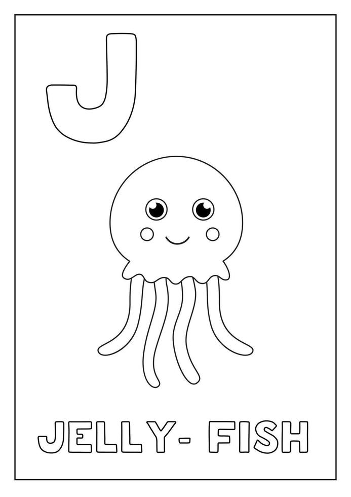 aprender el alfabeto inglés para niños. letra j. lindas medusas. vector
