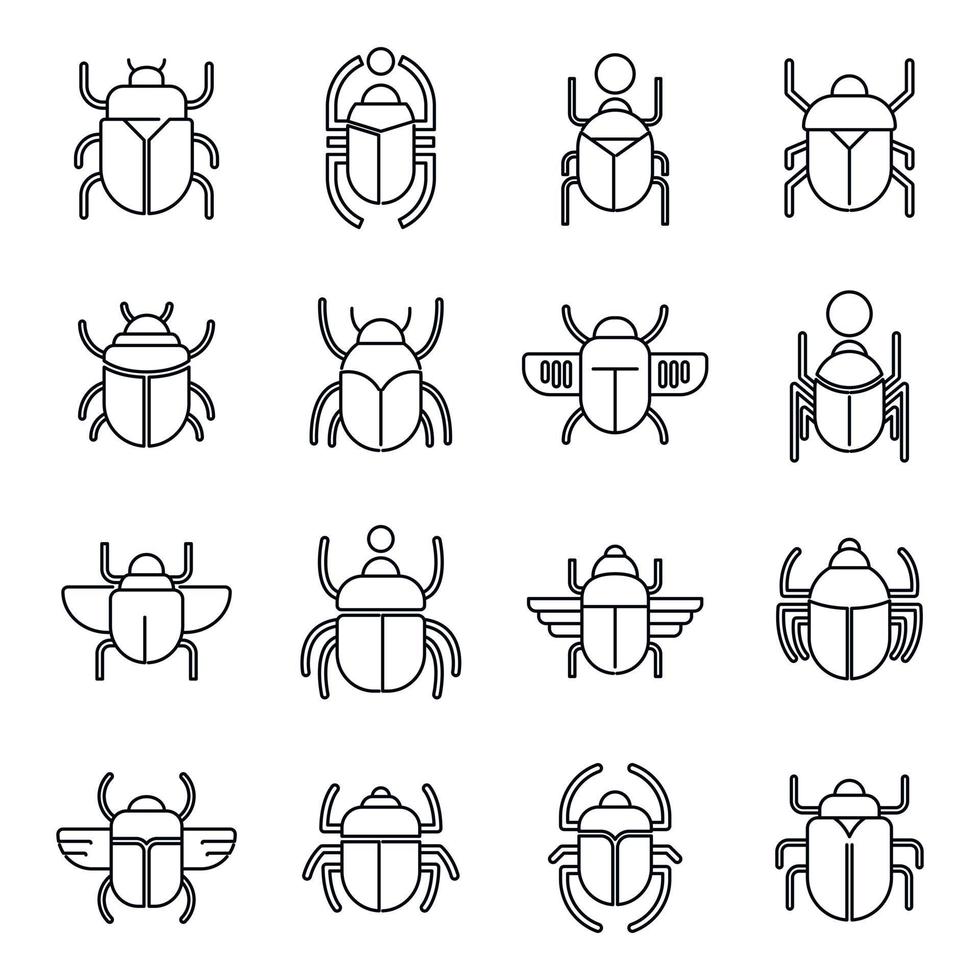 Egypt Scarab beetle icons set, outline style vector