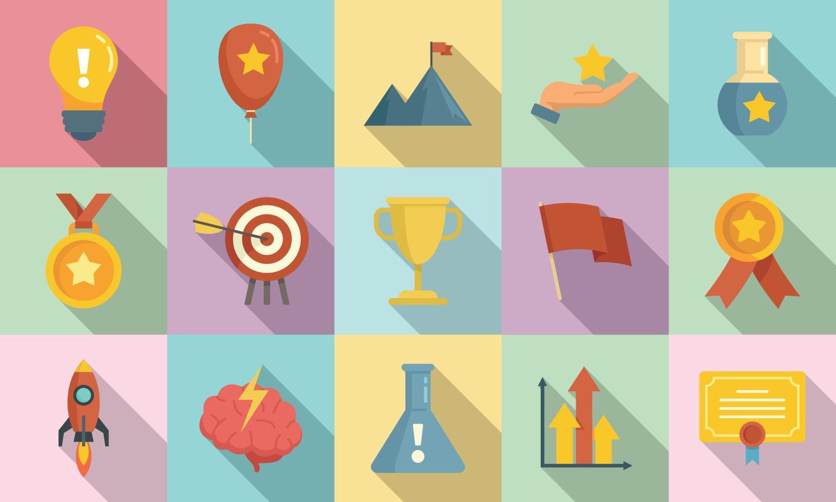 Breakthrough icons set, flat style vector