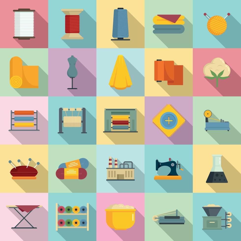 Textile production icons set, flat style vector