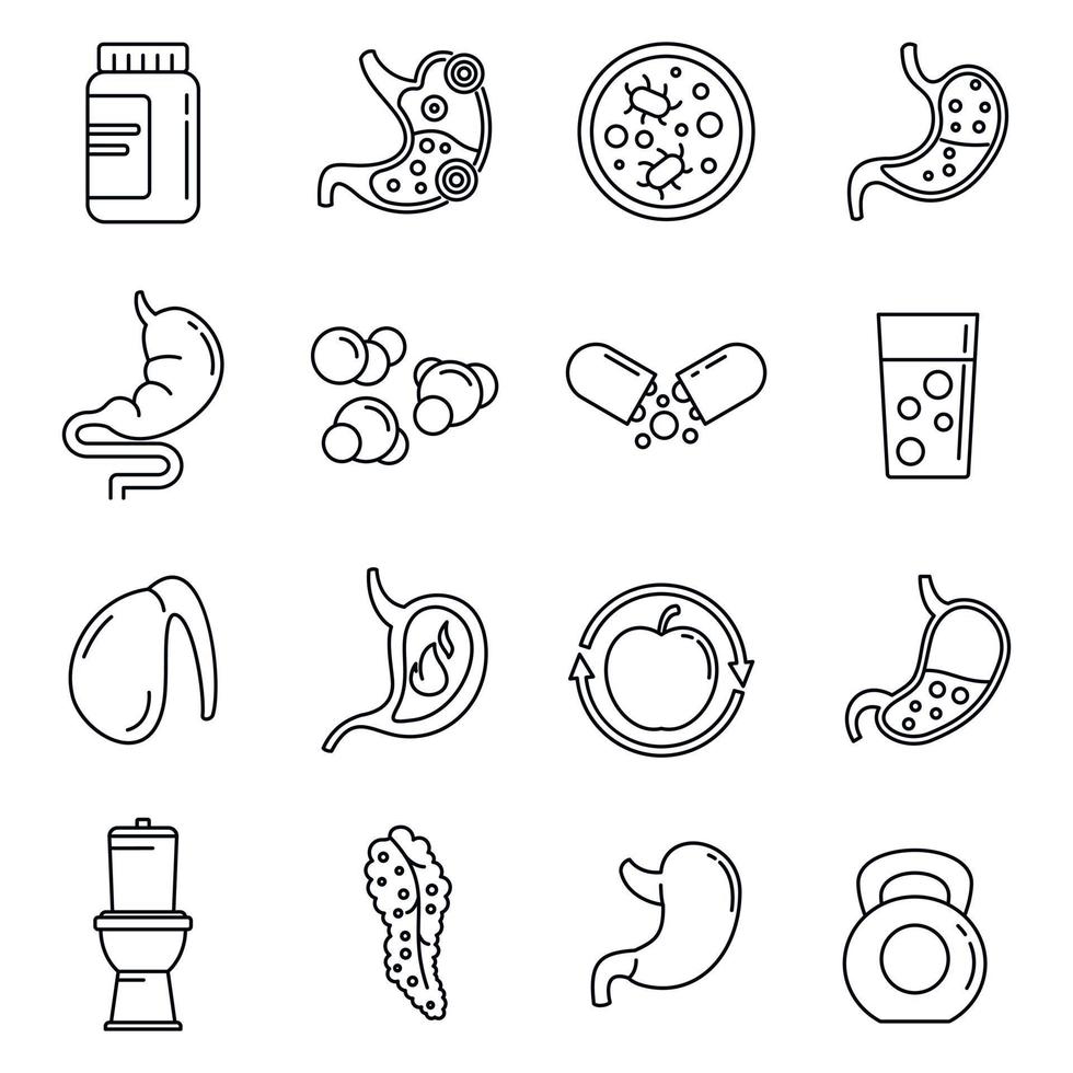 Digestion health icons set, outline style vector