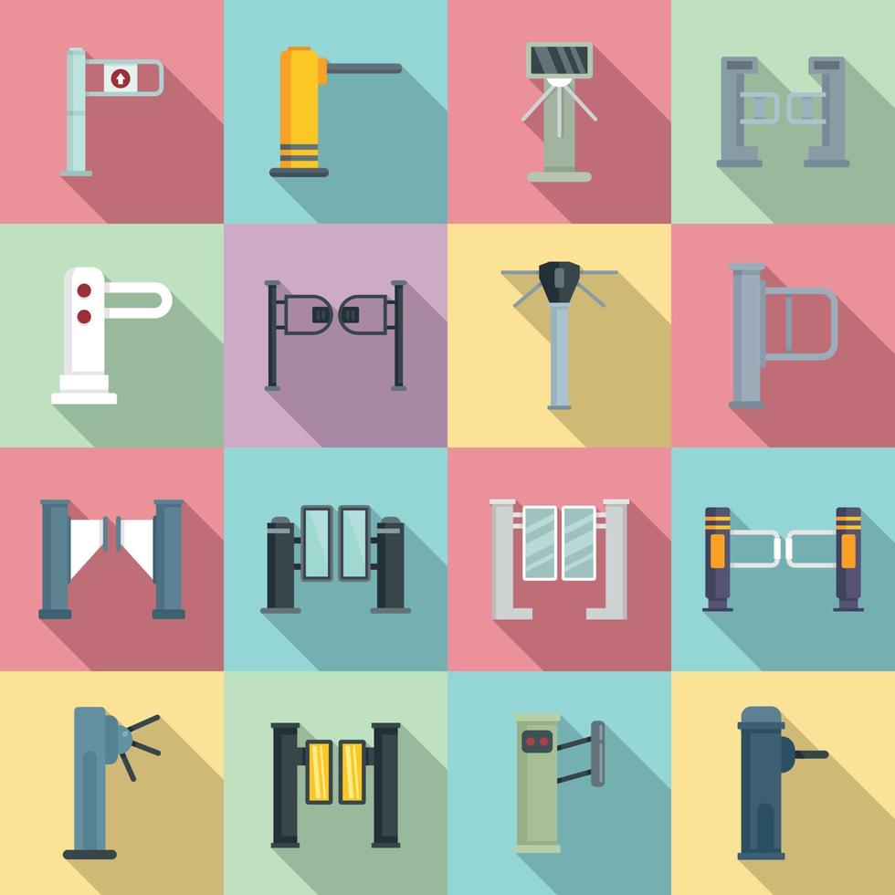Turnstile icons set, flat style vector