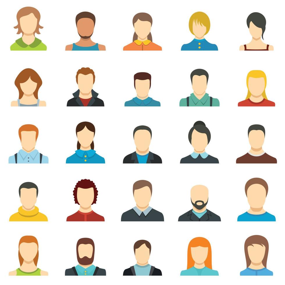 Avatar user icon set isolated, flat style vector