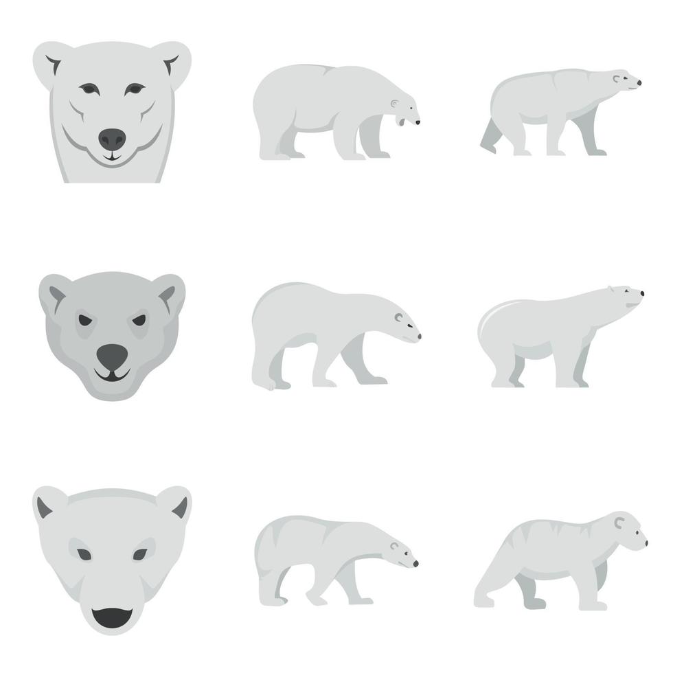 conjunto de iconos blancos de bebé de oso polar, tipo plano vector