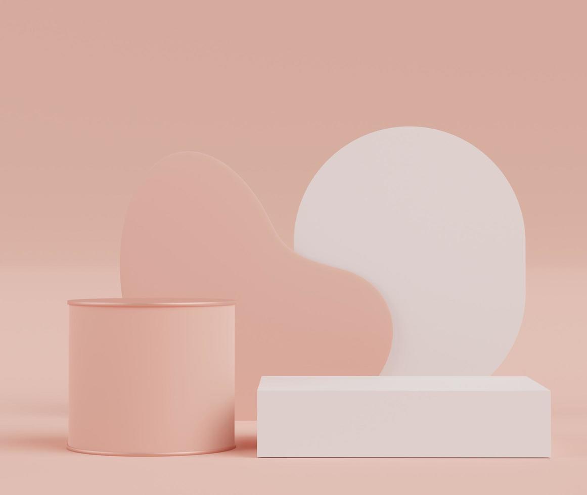 3d render of Abstract minimal  display podium for showing products, cosmetic presentation and mock up. Showcase scene with pastel earth tone background. Illuminated simple geometric shapes. photo