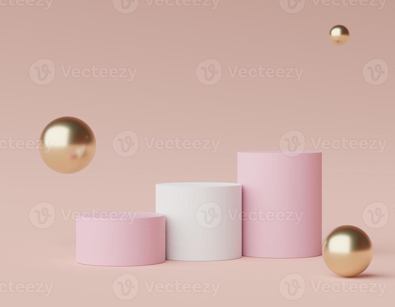 3d render of Abstract minimal  display podium for showing products, cosmetic presentation and mock up. Showcase scene with pastel earth tone background. Illuminated simple geometric shapes. photo