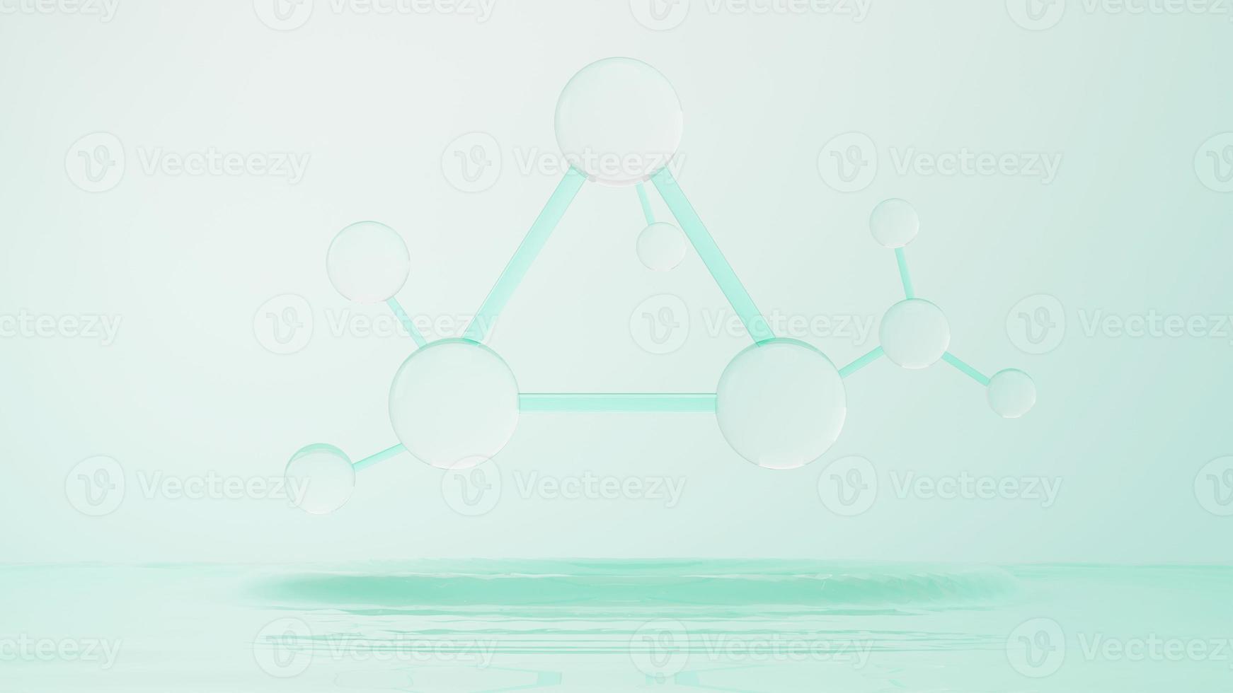 3d render of simple chemical bond in side cell or molecules. The associated of atoms, ions, bond and molecules. Liquid drop bubble background. Covalent bond. Biochemical interaction. photo