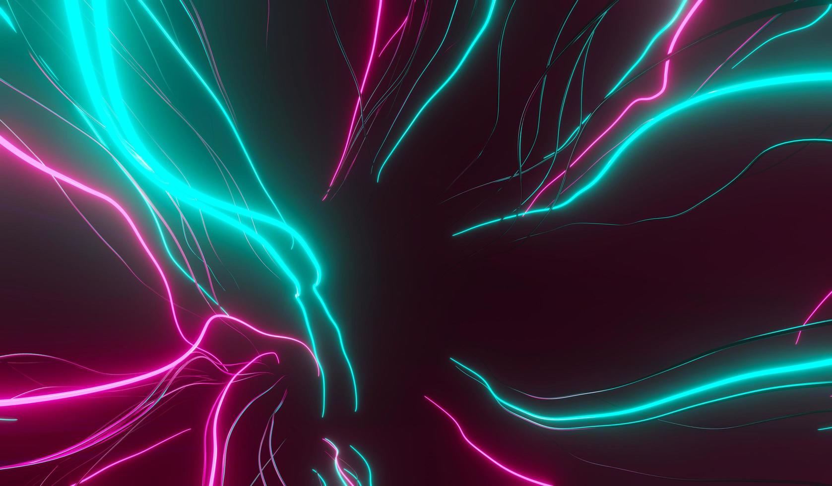 3d render of flash neon and light glowing on dark scene. Speed light moving lines. photo