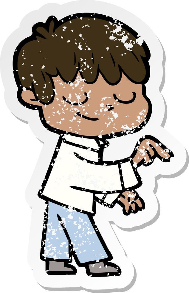 distressed sticker of a cartoon happy boy vector