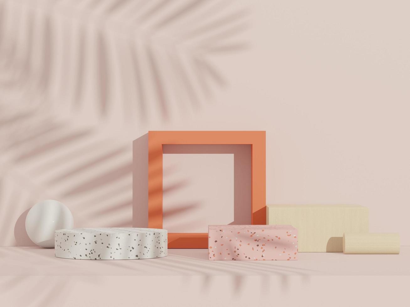 3d abstract white platform showcase for product and cosmetic presentation with terrazzo idea concept. Minimal Podium for mock up and advertising. Render geometric design scene for web banner. photo