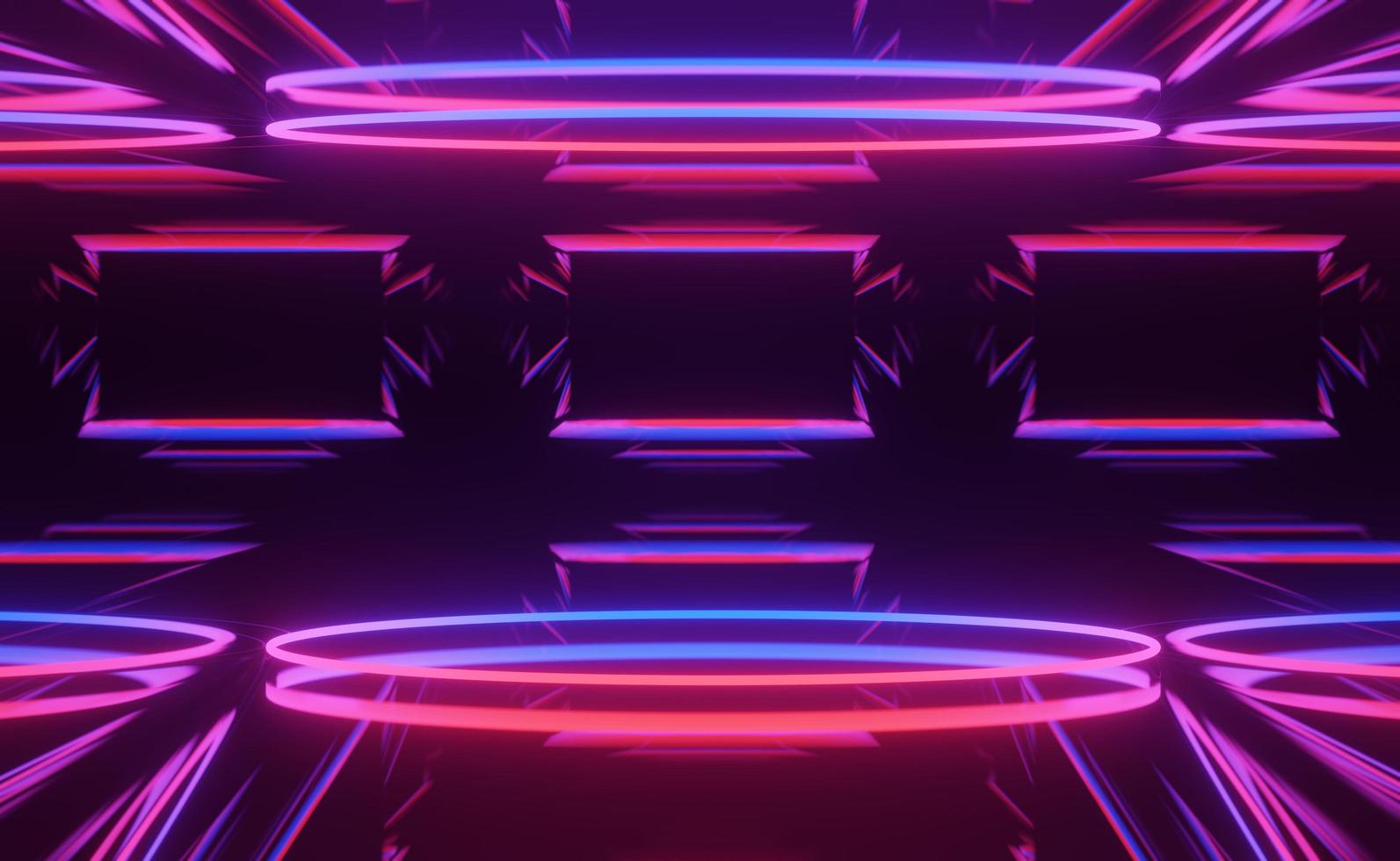 3d render of RGB neon light on darkness background. Abstract Laser lines show at night. Ultraviolet spectrum beam scene photo