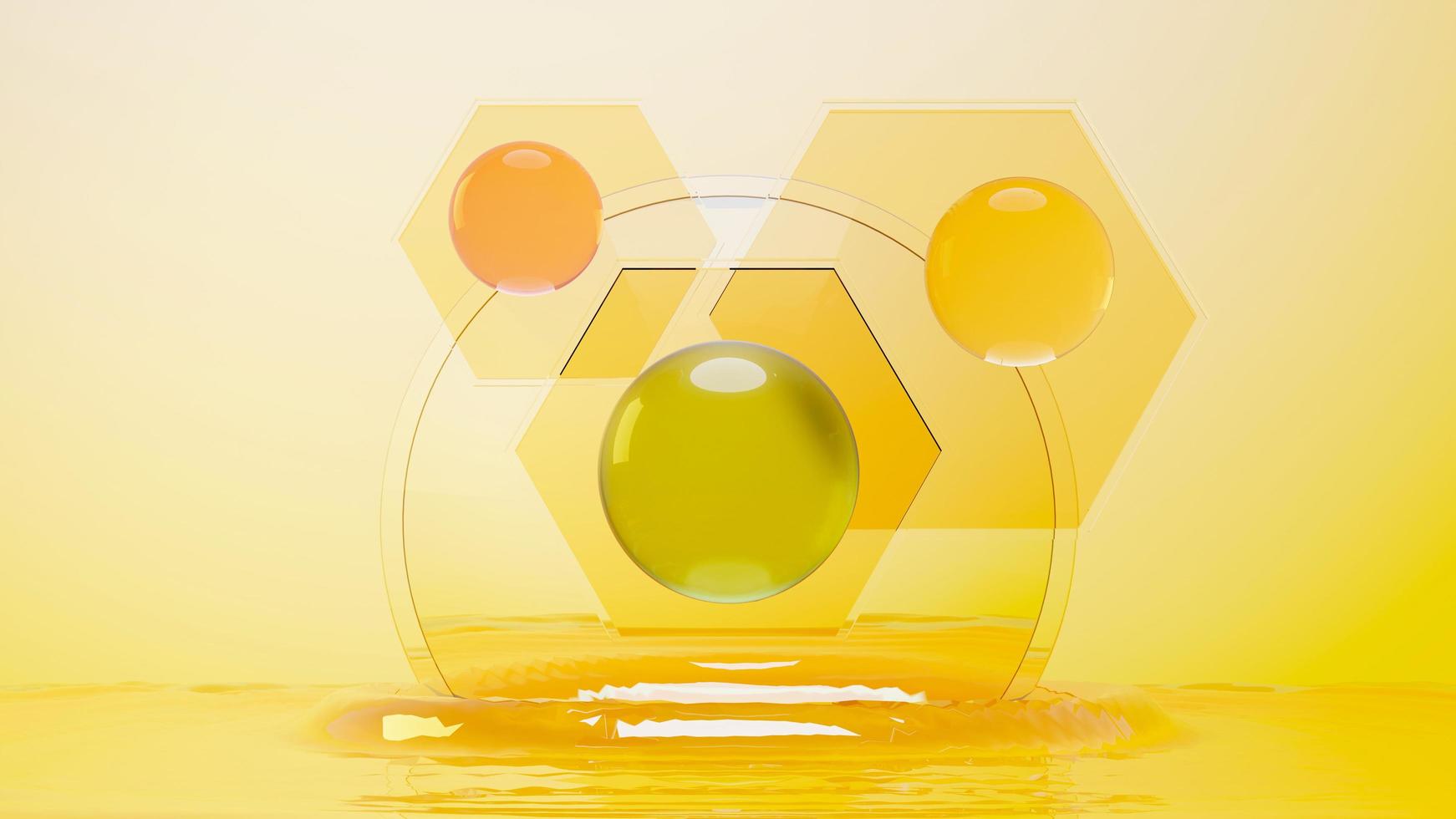 3d render of simple chemical bond in side cell or molecules. The associated of atoms, ions, bond and molecules. Liquid drop bubble background. Covalent bond. Biochemical interaction. photo