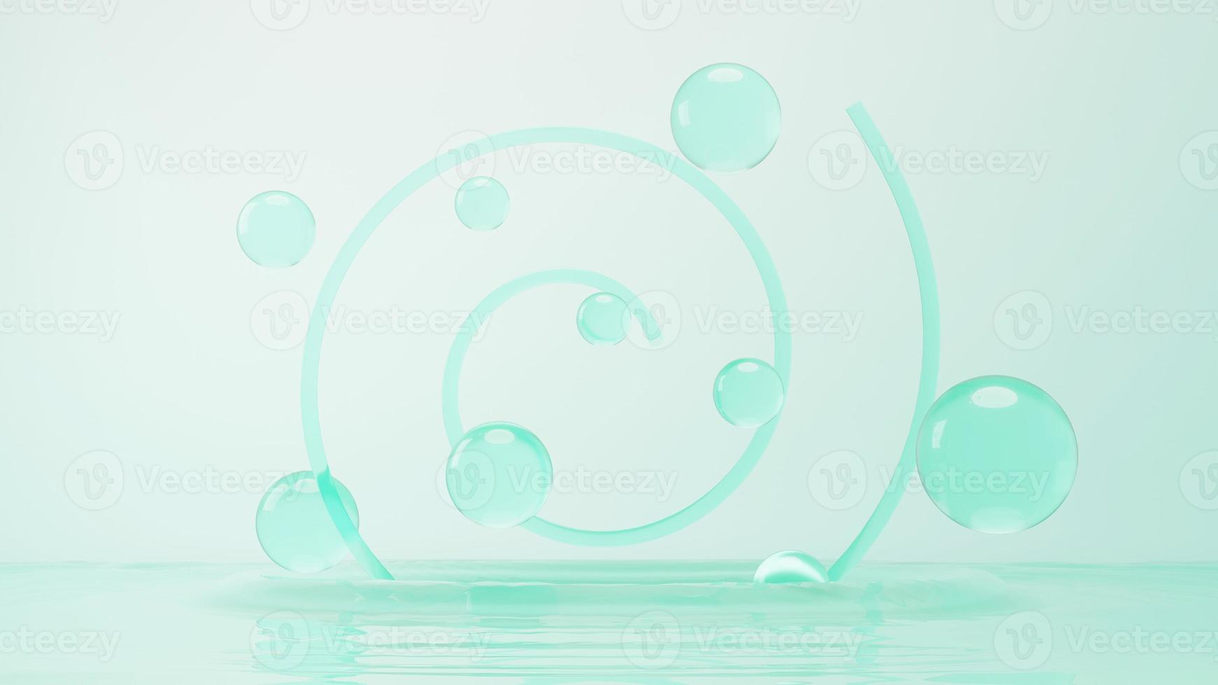 3d render of simple chemical bond in side cell or molecules. The associated of atoms, ions, bond and molecules. Liquid drop bubble background. Covalent bond. Biochemical interaction. photo