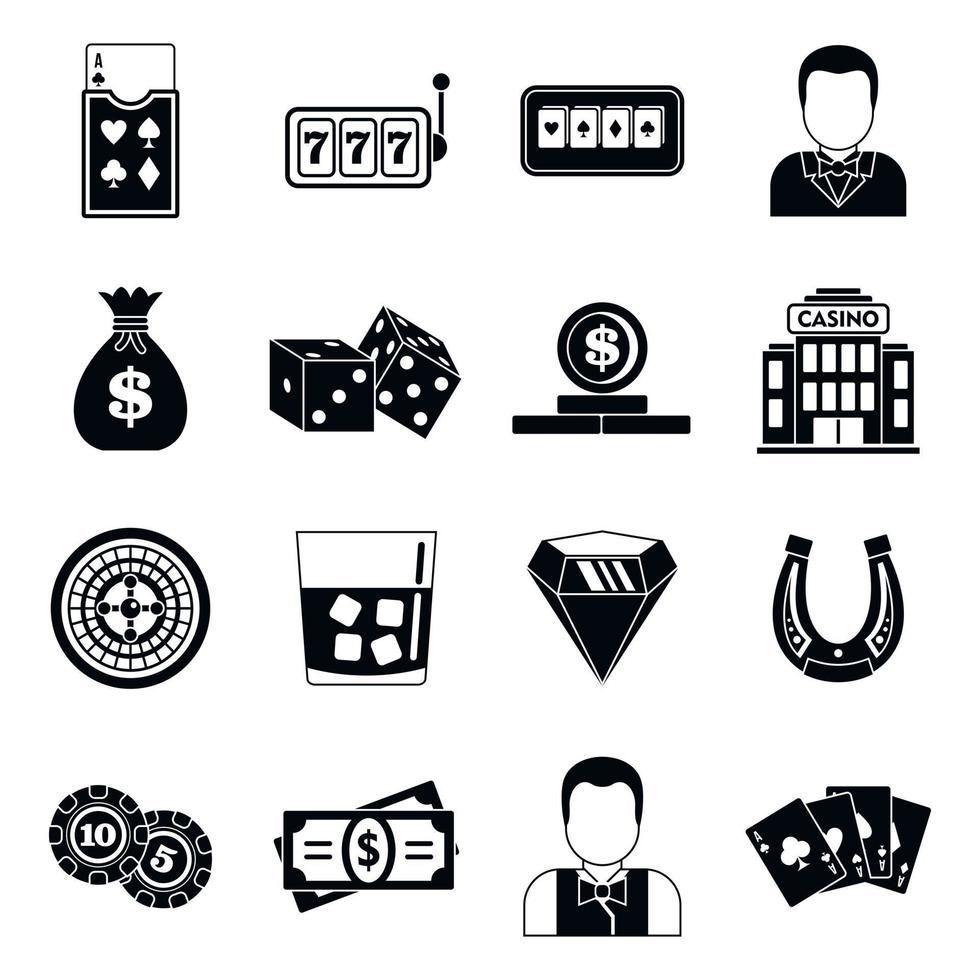 conjunto de iconos de chico crupier, estilo simple vector