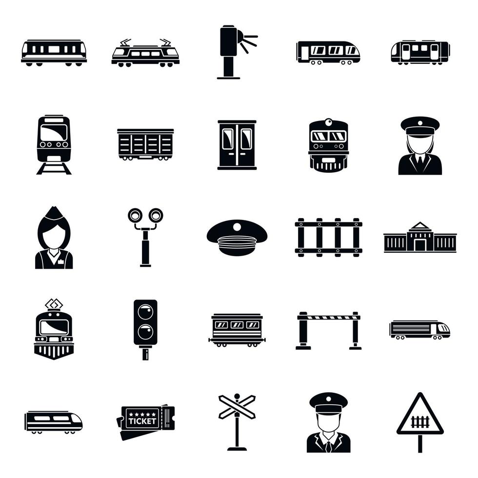 Conjunto de iconos de transporte de conductor de tren eléctrico, estilo simple vector