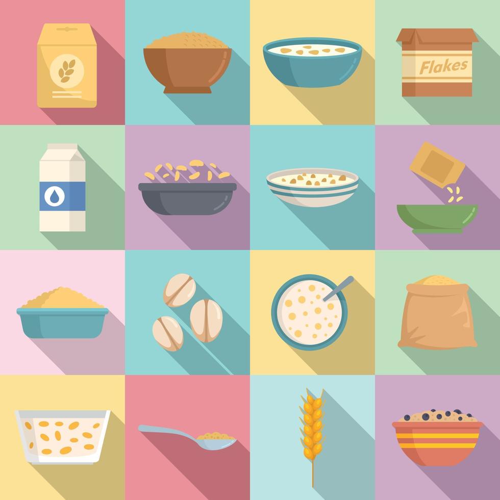 conjunto de iconos de copos de cereales, tipo plano vector