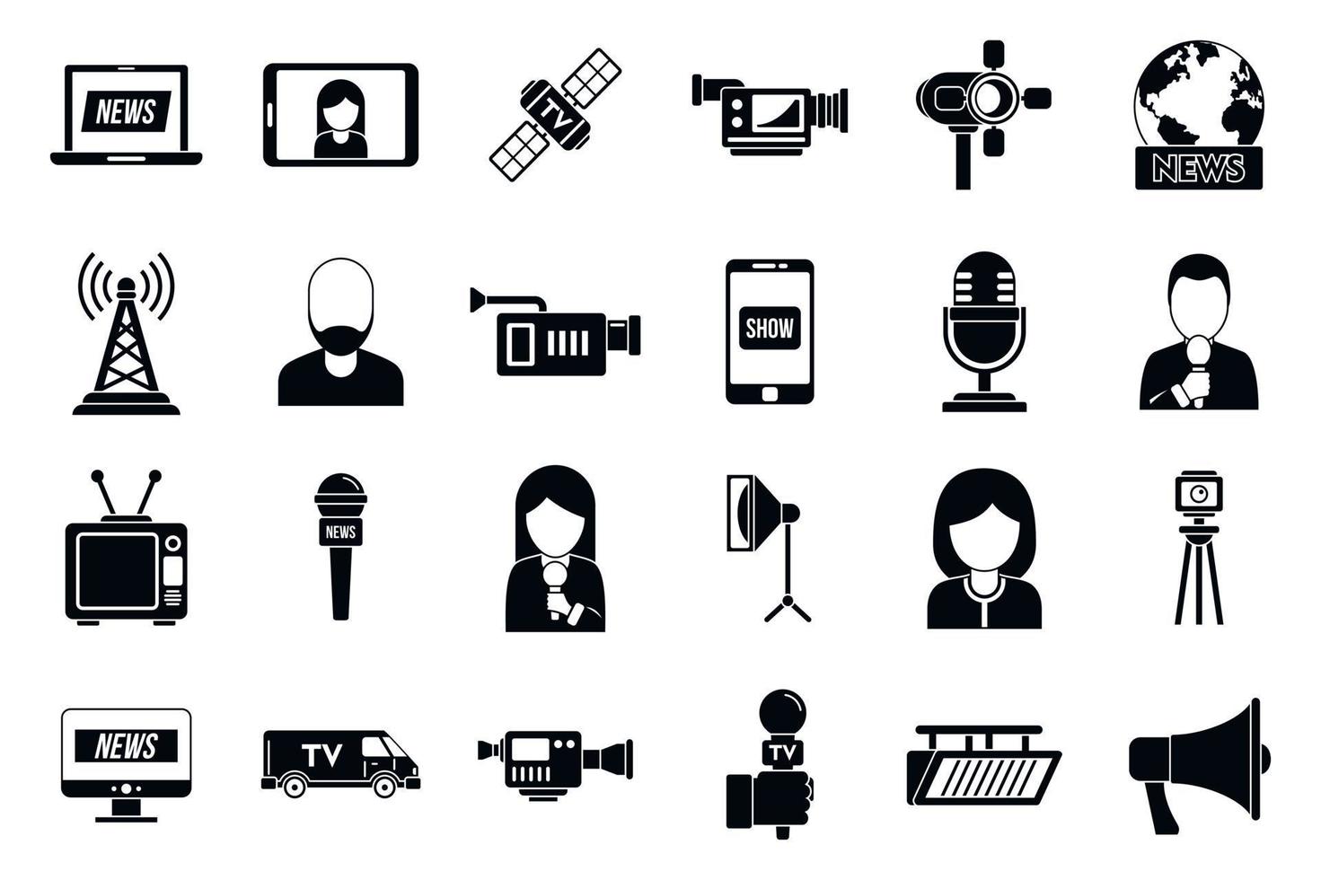 TV presenter news icons set, simple style vector