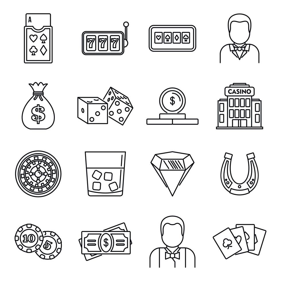 Croupier casino icons set, outline style vector
