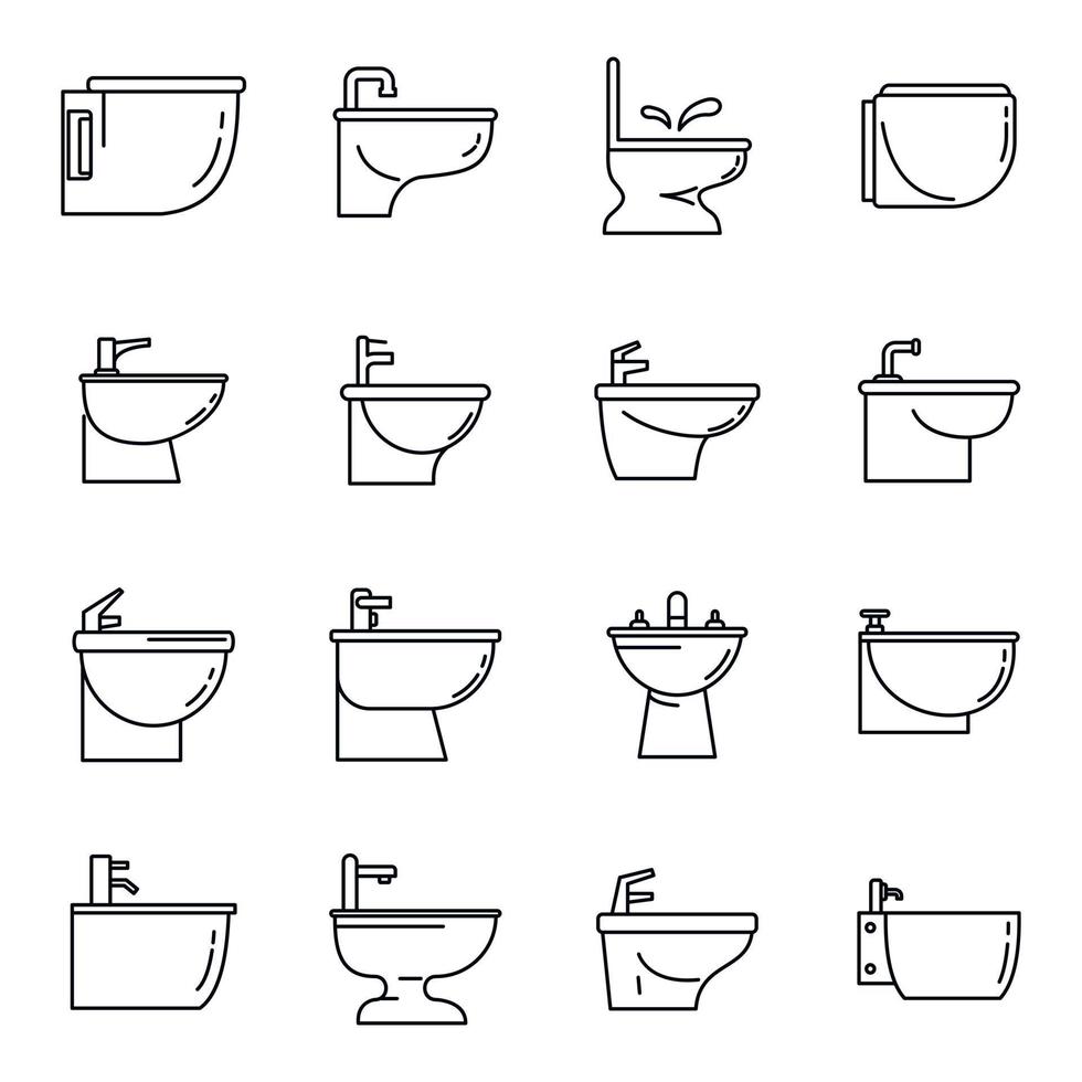 Home bidet icons set, outline style vector