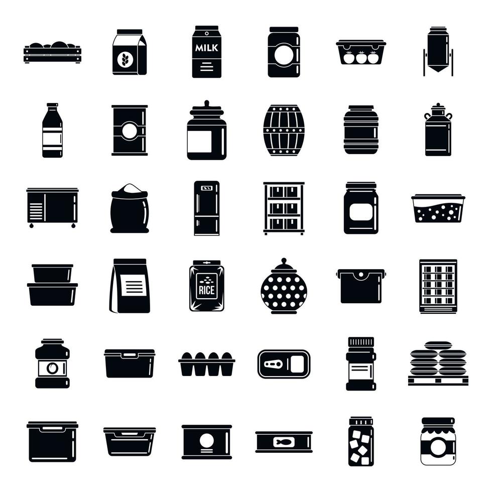 Conjunto de iconos de nevera de almacenamiento de alimentos, estilo simple vector