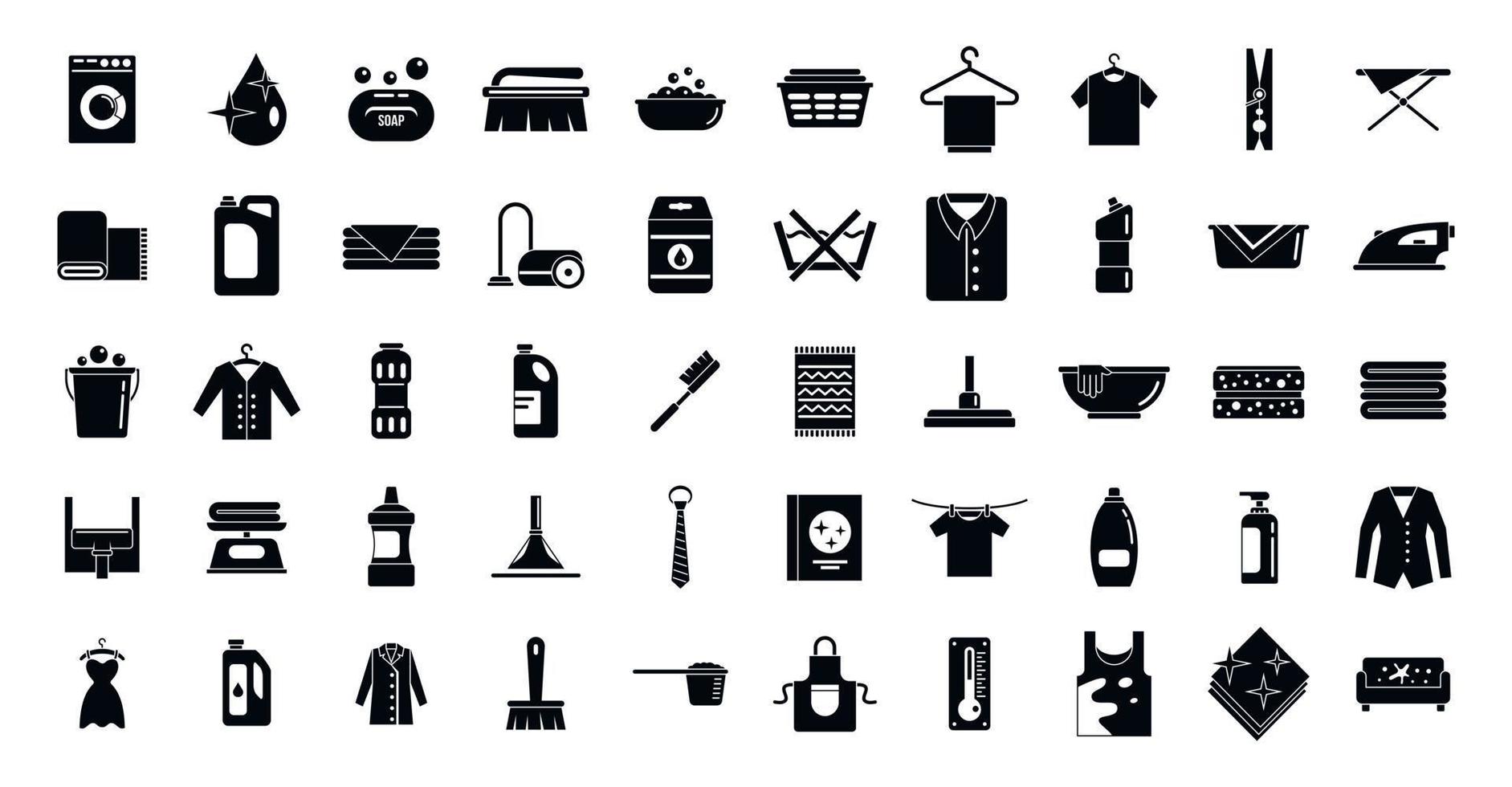 conjunto de iconos de limpieza en seco, estilo simple vector