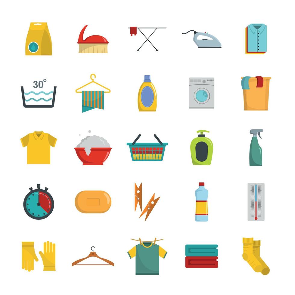 Laundry service icons set, flat style vector