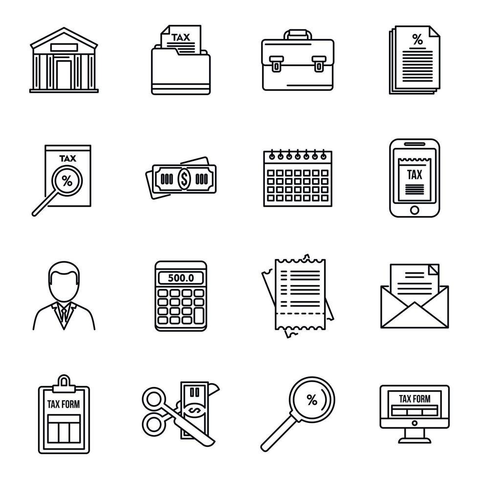 Tax inspector audit icons set, outline style vector