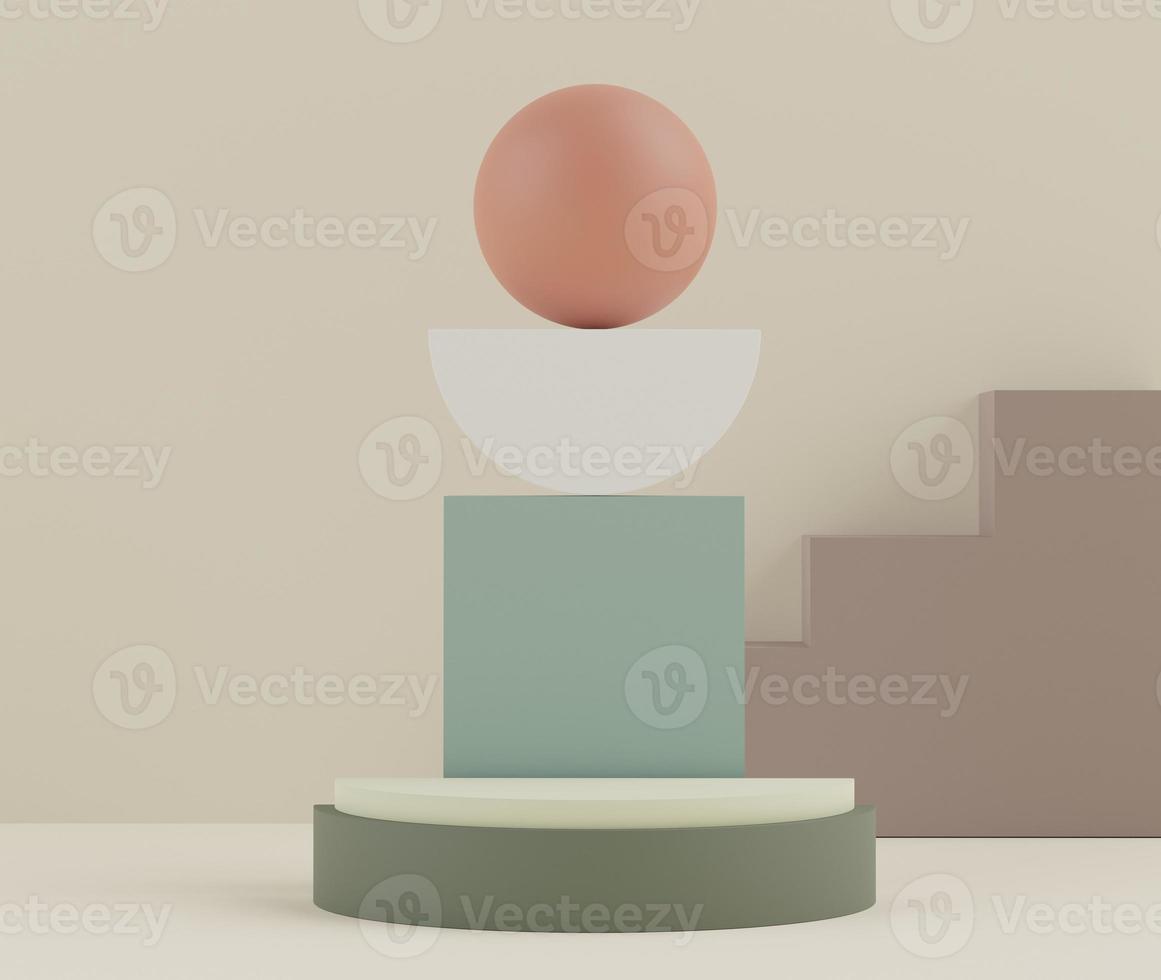3d rendering of minimal scene of white blank podium with earth tones color theme. Display stand for product presentation mock up and cosmetic advertising. photo