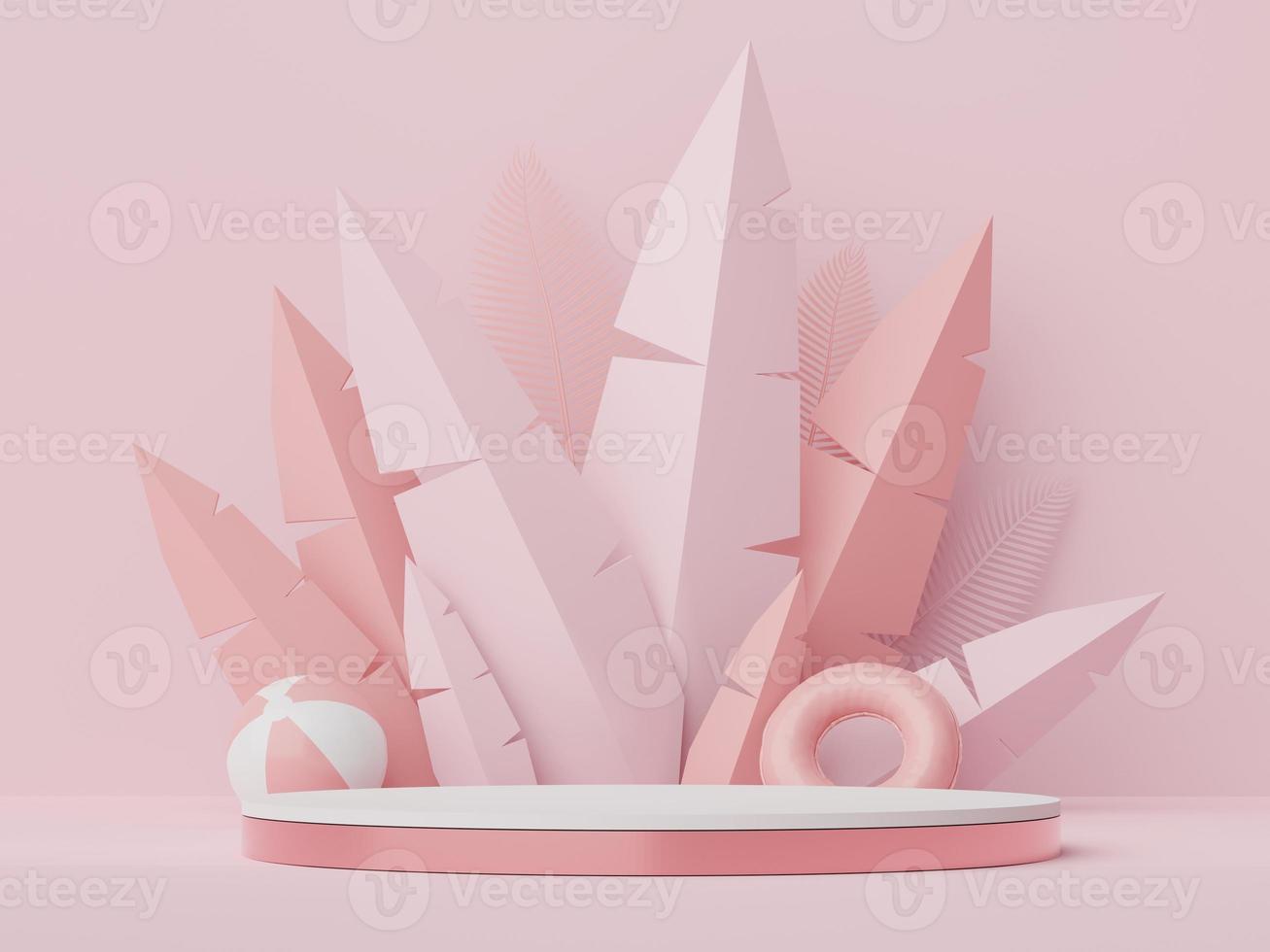 3d render of Abstract minimal  display podium for showing products or cosmetic presentation with summer beach scene. Summer time. photo