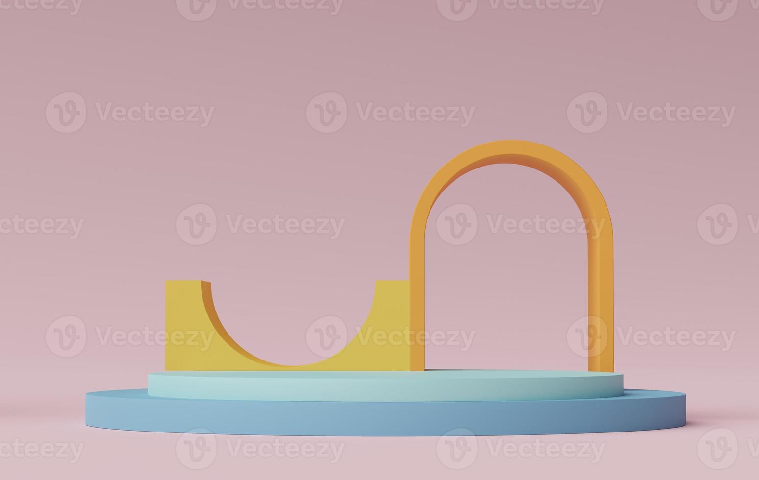 3d render of Abstract minimal  display podium for showing products, cosmetic presentation and mock up. Showcase scene with pastel earth tone background. Illuminated simple geometric shapes. photo