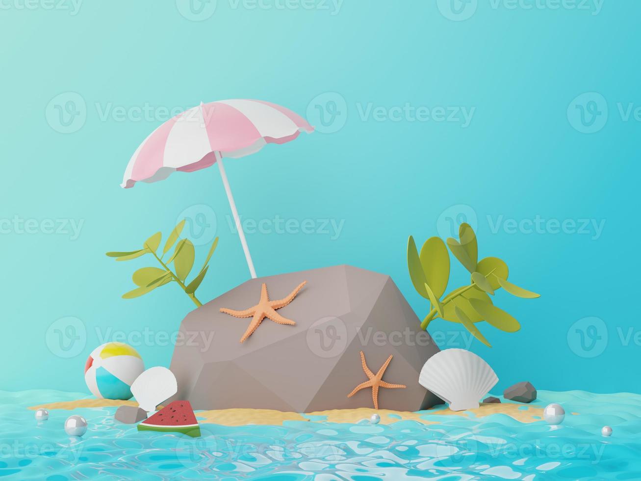 3d render of Abstract minimal  background for showing products or cosmetic presentation with summer beach scene. Summer time season photo