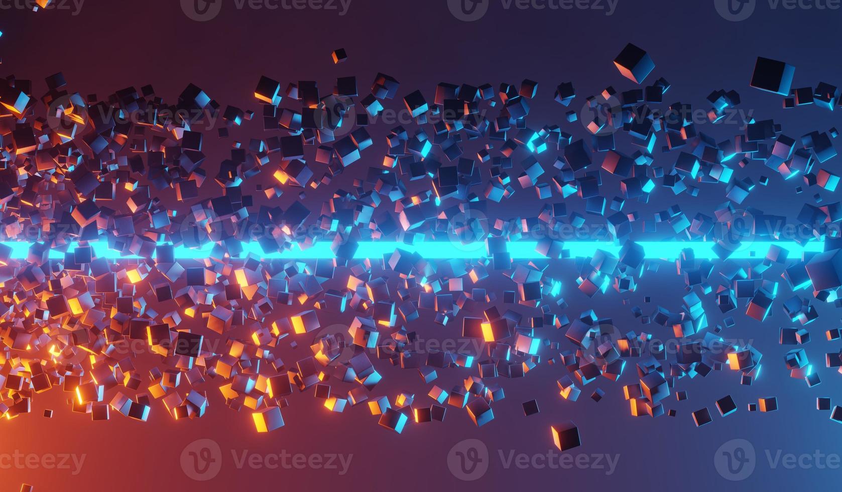 3d render of RGB neon light on darkness background. Abstract Laser lines show at night. Ultraviolet spectrum beam scene photo