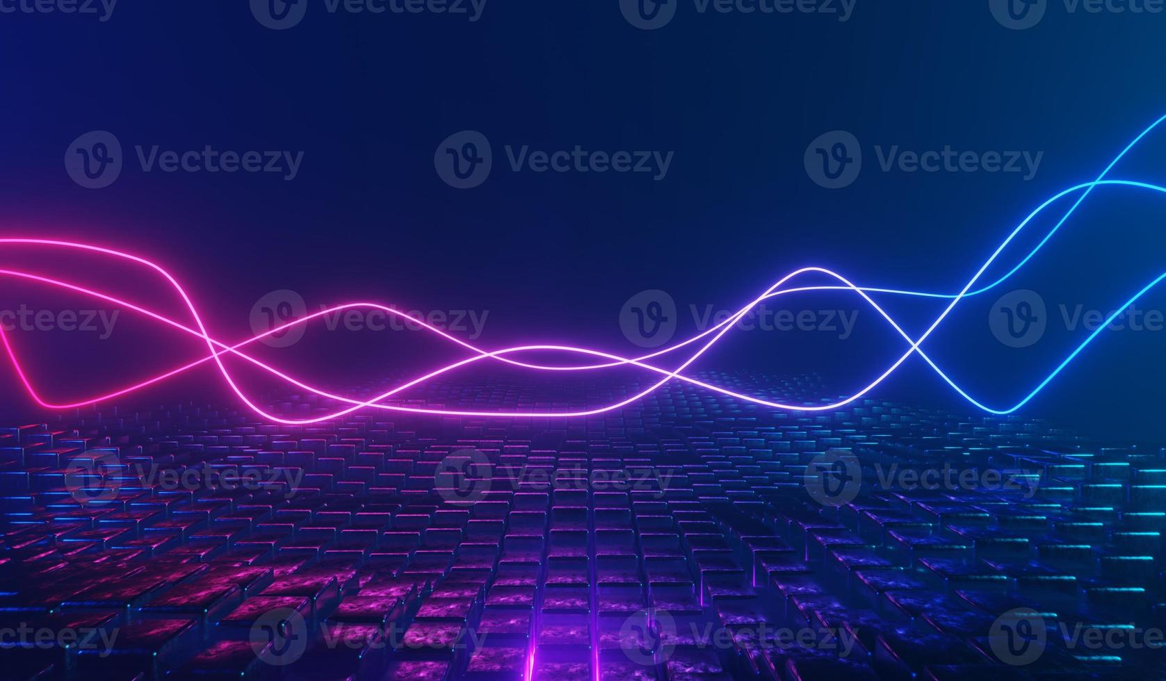 3d render of RGB neon light on darkness background. Abstract Laser lines show at night. Ultraviolet spectrum beam scene photo