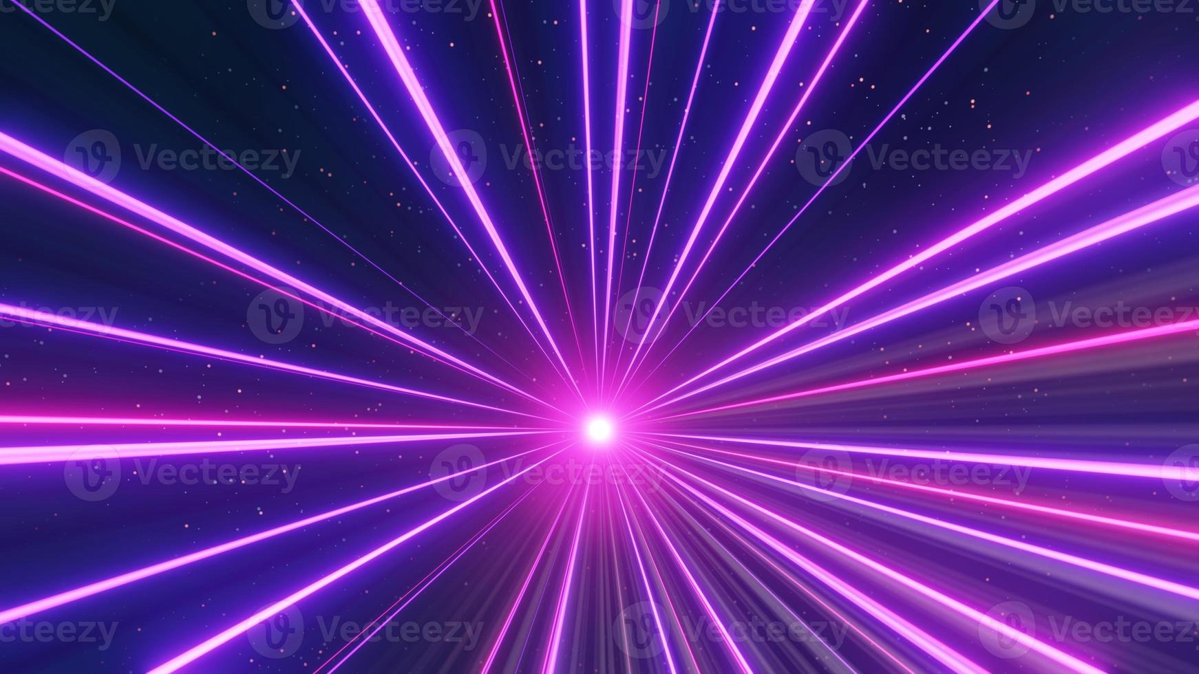 3d render of flash neon and light glowing on dark scene. Speed light tunnel through the city or urban. Technology internet of future network. Sci fiction of hyperspace interstellar travel. photo