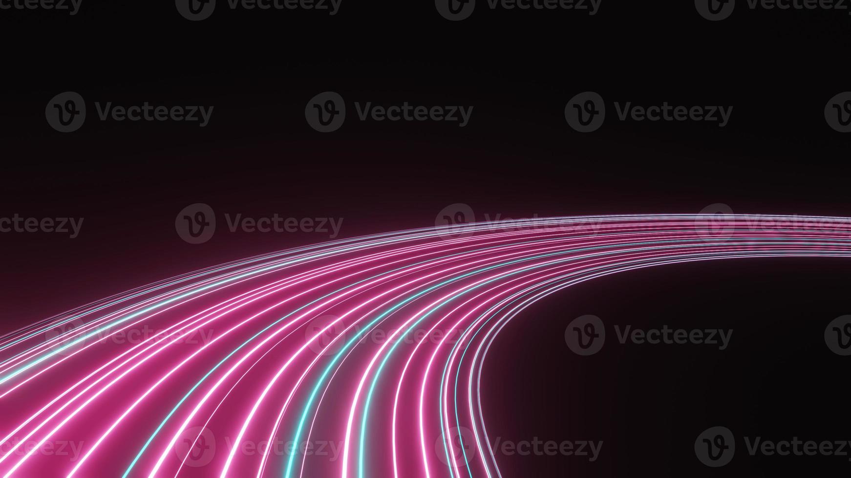 3d render of flash neon and light glowing on dark scene. Speed light moving lines. photo