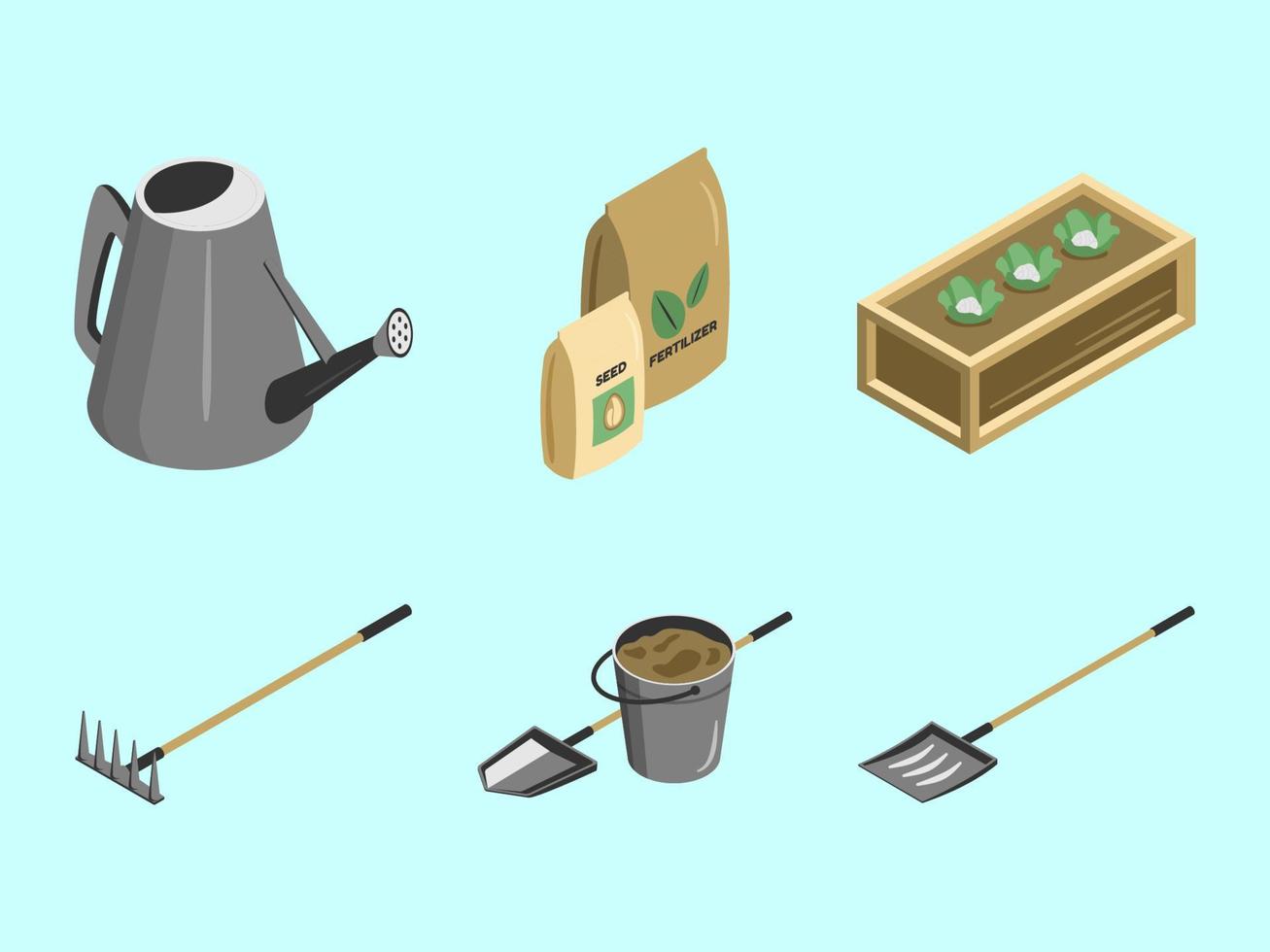 Isometric Gardening Elements vector