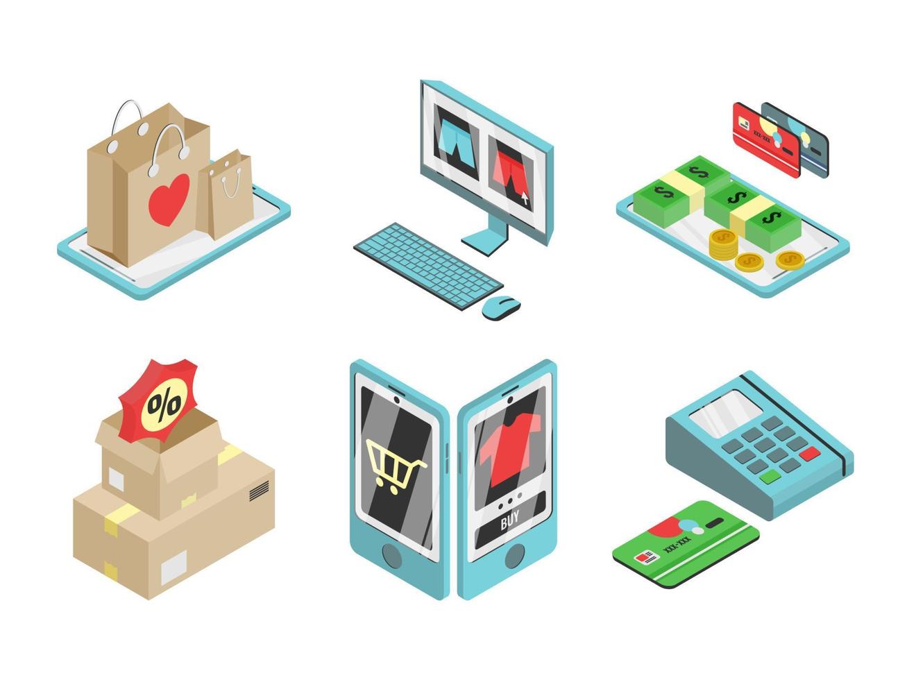 Isometric Online Shopping Elements vector