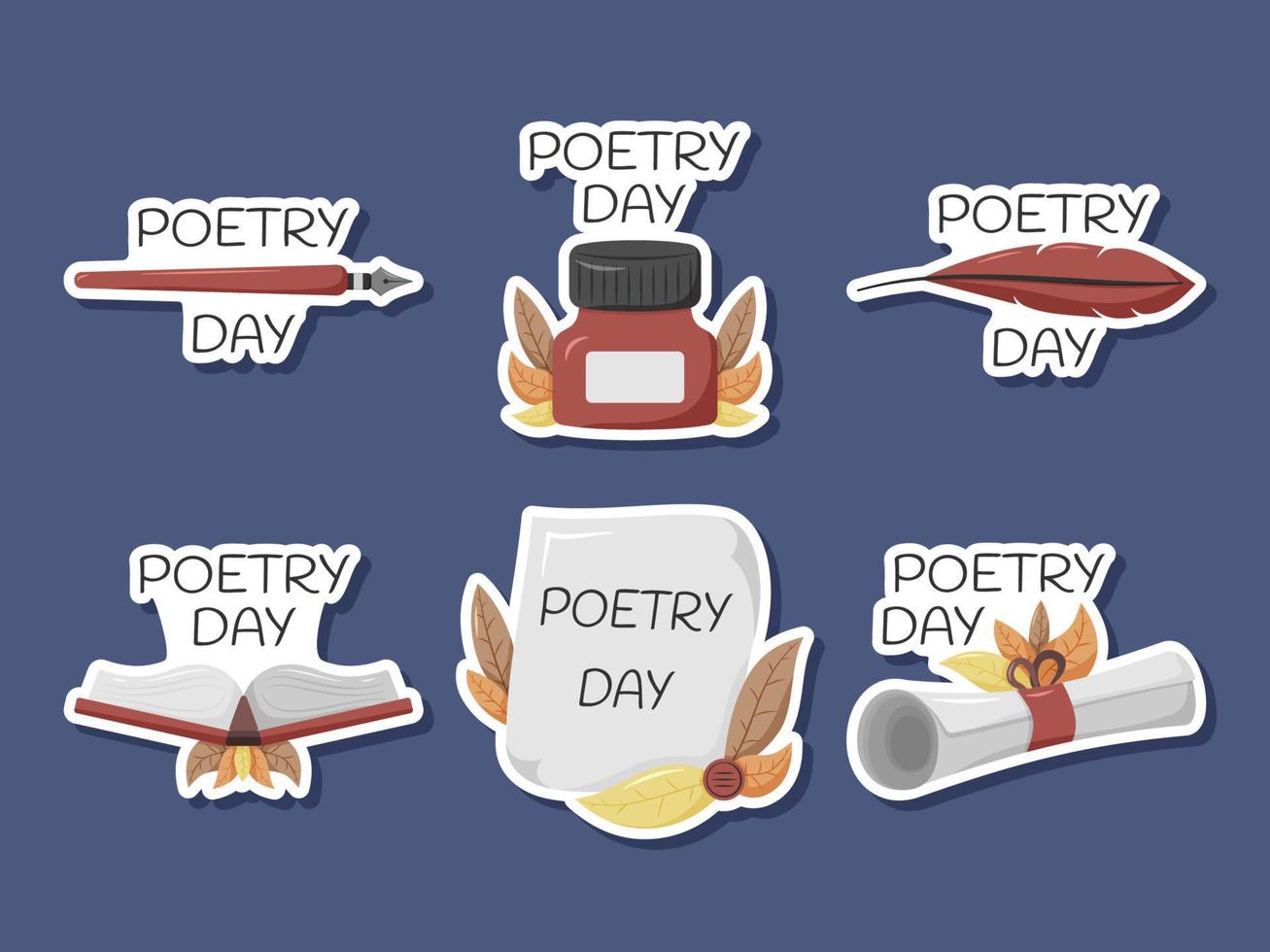 World Poetry Day Stickers Set vector