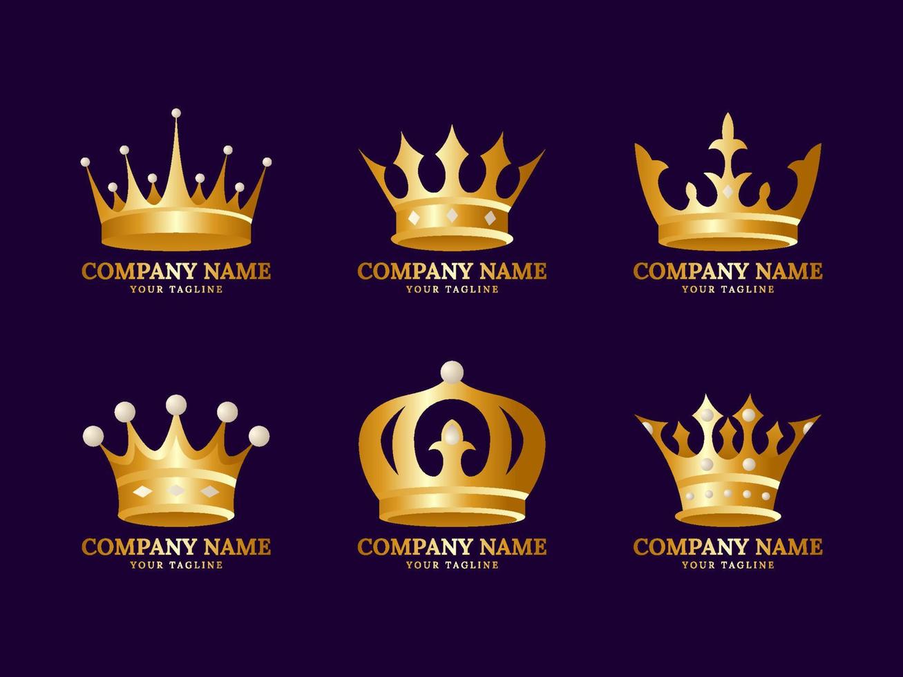 conjunto de logotipo de corona dorada vector