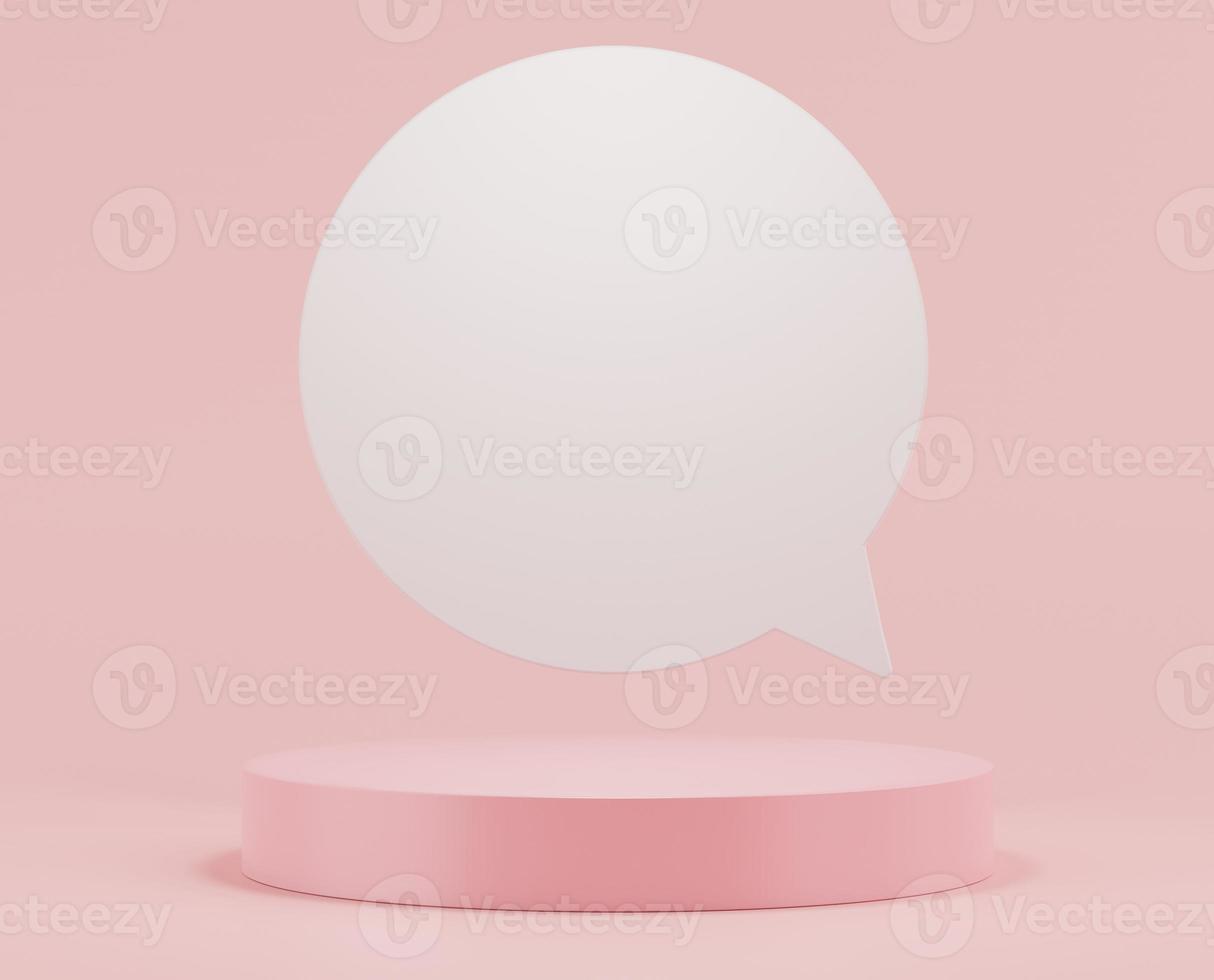 3d render art pink podium with clean background. Modern fashion display stand with white banner. Empty vacant pedestal for showing cosmetics, products and presentation. Commercial scene for advertise. photo