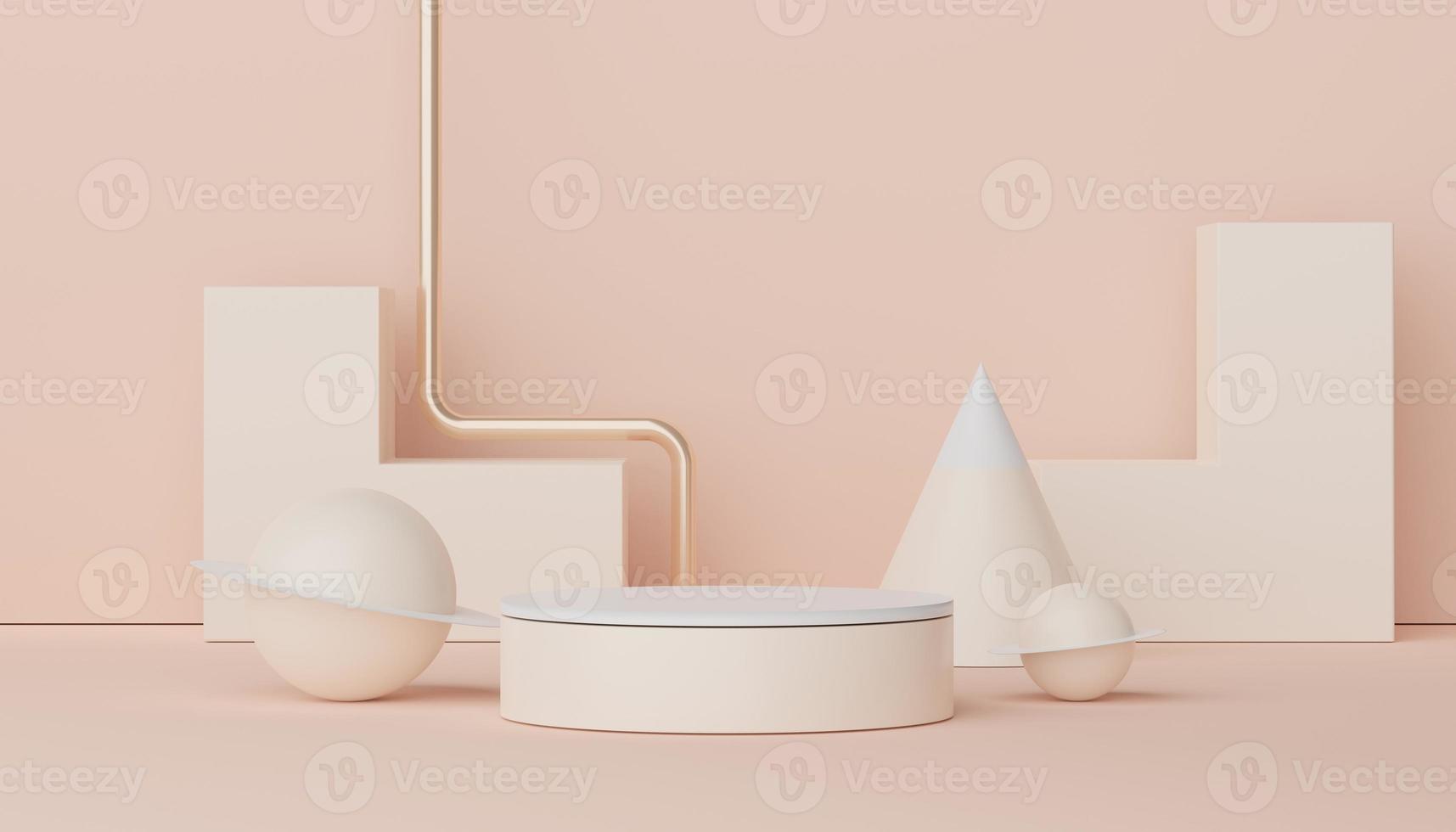 Abstract display podium with minimal geometric shapes design. 3d  rendering scene for mock up and product presentation. Pedestal platform for cosmetic advertise. photo