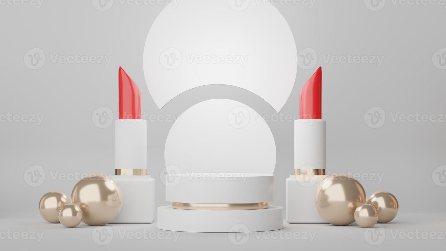 3d Display Podium for product and cosmetic presentation with lipstick and modern geometric. Platform for mock up and showing brand. Minimal clean design. photo