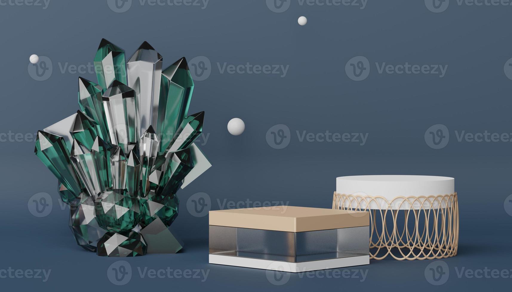 Abstract display podium with minimal geometric shapes design. 3d  rendering scene for mock up and product presentation. Pedestal platform for cosmetic advertise. photo