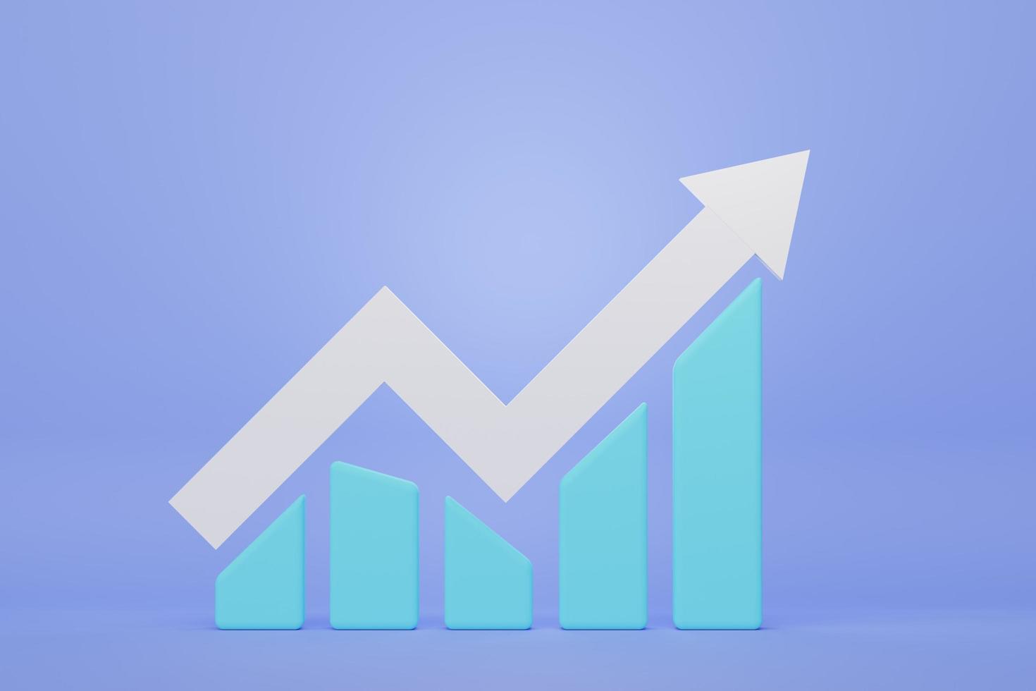 Representación 3D del gráfico de barras pastel mínimo. escena del diseño de marketing seo. creciendo hacia el éxito. foto