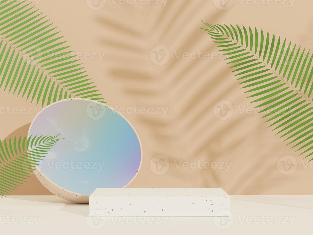 3d abstract background Terrazzo podium for product presentation and brand advertising with shadow of leave. Empty scene for mock up. photo