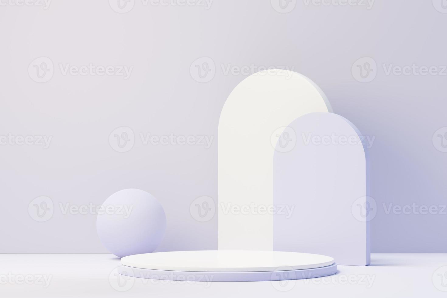 3d render of Beauty podium with Very Peri color of the year 2022 design for product presentation and advertising. Minimal pastel sky and Dreamy land scene. Romance concept. photo