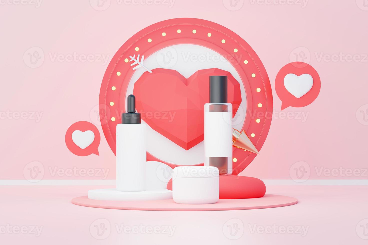 3d render of blank cosmetics skincare product or packaging for mock up. Beauty soap and spa concept. Lotion oil moisture for skin health. Premium and luxury design for branding. photo